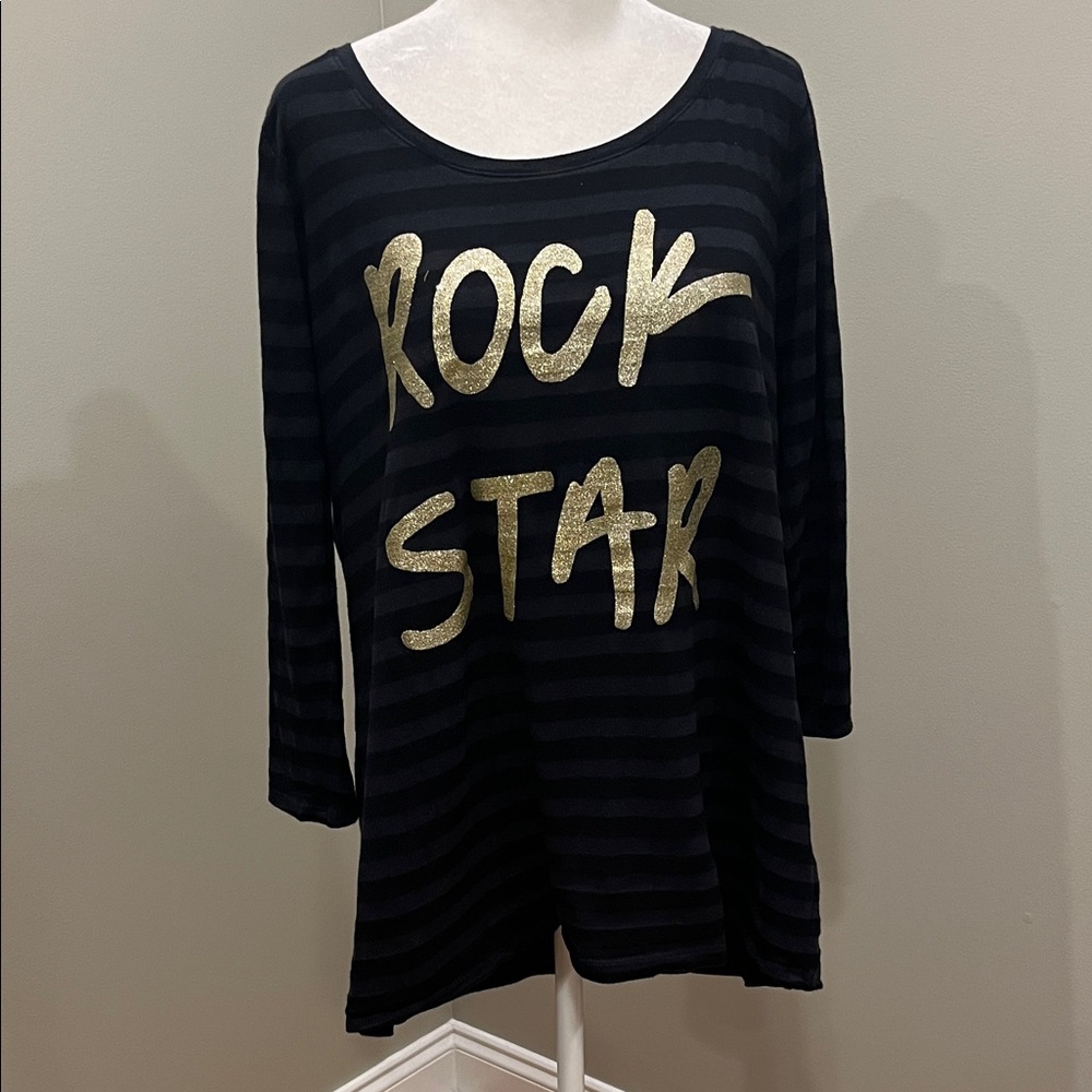 Lane Bryant Rock Star Striped 3/4 Sleeve Shirt